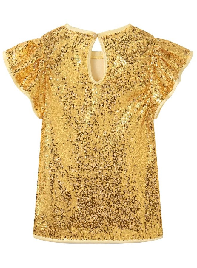 Noomelfish Girls Short Sleeve Sequin Shirts Party Glitter Sparkly Tops Blouse, Gold, Size 7-8 Years - Image 2